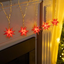 LED Lichterkette mit 5 Sternen Weihnachten rot warmweiße LEDs 6 cm Ø Timer