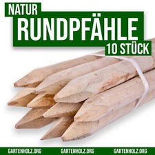 10× Zaunpfähle Pfosten Holz Rundpfahl ⌀ 4,6-10 cm Natur, Roh, rund, angespitzt