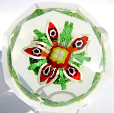 Briefbeschwerer Paperweight BÖHMEN ANTIK Millefiori Blüte, facettiert! Rarität!