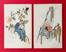 2 x Künstler AK um 1930 Typen Elfe Kinder Biene Hummel     ( 160434