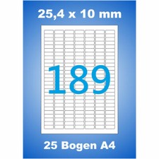 25 Blatt A4 Etiketten Weiß 25,4x10 mm Preisschild 4725 Aufkleber