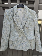 Tailierter Bouclé Blazer, Grün Beige Blau Meliert - Gr. M 38/40