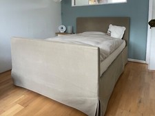 Doppelbett FLORÖ Ikea 140x200 mit Stoffbezug in steingrau inclusive  Lattenrost
