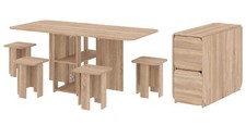 Esstisch klappbar Sonoma Eiche, Weiß 5 Tlg. Set 4x Hocker im Tisch verstaubar