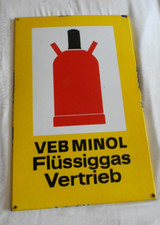 Altes seltenes DDR Emailschild Schild Tankstelle VEB Minol Flüssiggas Vertrieb