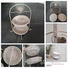 2-Stöckige Etagere, Metall und Korb, Shabby Chic