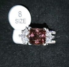 Prinzessschliff Rosa Eis Dreifach Band Sterlingsilber Ring, Größe 8