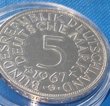 1967 G SILBER ADLER  5 DEUTSCHE MARK STEMPEL GLANZ VORZÜGLICH + PRÄGE FRISCH ...
