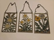 3x Zinn Wandbild Alpenblumen