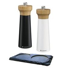 Set Pfeffermühle schwarz Salzmühle weiß Zassenhaus Westerland 18cm & Untersetzer