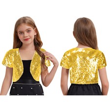 Mädchen Glitzer Bolero Shrug Pailletten Jacke Offene Kap Cardigan Disco Kostüm