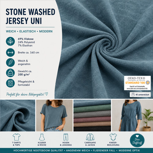 Stone washed jersey viskose - stone,