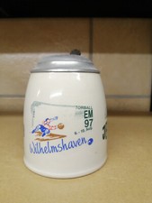 Jever Bierkrug Seidel Stein Rarität 0,5 l Torball EM 1997 Wilhelmshaven Deckel