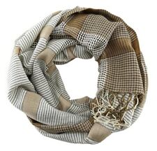 Schal in braun ocker beige kariert mit Fransen - Gr. 180 x 50 cm