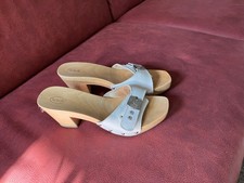 Scholl Mules, Pantoletten, Sandalen, Leder weiß, Holz, Gr. 37.