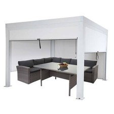 B-Ware Pergola MCW-L46 mit Seitenwand, Lamellen-Pavillon Rollo, sturmfest weiß