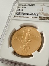 Malta – 1972 – 50 Pfund (Liri) – Statue des Neptun – NGC MS68
