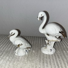 Capodimonte Neapel Vogel Porzellan Figuren  Weiß Gold 14 cm 9 cm Italien 