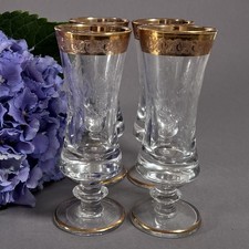 Sektgläser Set aus 4 Murano Medici Glas Goldrand Ätzgravur Kristall