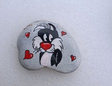 handbemalter Stein/Naturstein  " Kater Katze schwarz weiß rot " painted Rock