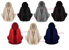 DAMEN NEU PROMI PONCHO DAMEN DESIGNER KUNSTFELLBESATZ KAPUZE CAPE SCHAL MANTEL