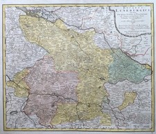 Herzogtum Lüneburg Celle Kupferstich Landkarte, Original, 1765 Homann Erben