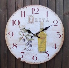 Mediterrane Wanduhr Oliva Olivenöl Olivenzweig 28 cm Landhausstil inkl. Versand