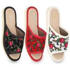 Damen Leder Hausschuhe Rosen