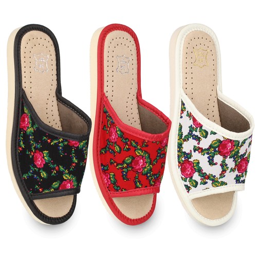 Damen leder hausschuhe rosen - hausschuhe,
