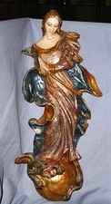 Heiligenfigur Madonna, Holz geschnitzt, farbig gefasst, signiert, 37,5 cm