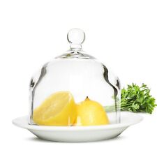 Glashaube mit Porzellanteller Glasglocke  Zitronenglocke Glasdom Dekoglocke