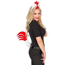 Kostüm-Set Gockel Hühner-Kostüm-Set mit Haarreif und Schwanz Accessoire-Set Huhn