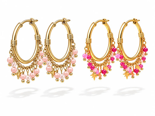 Creolen perlenkette pink - creolen,