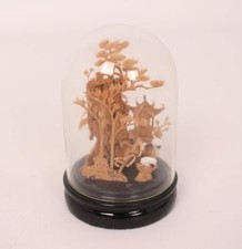 Deko Glasglocke Pavillon Störche Palmen Blumen mit feiner Holzschnitt Bild 