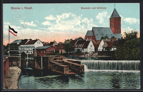 Ansichtskarte rheine emswehr - ansichtskarte, rheine,