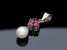 Top Preis vintage Anhänger Rubine Akoya Zucht Perle 585 Weiß Gold 14 Karat Deta