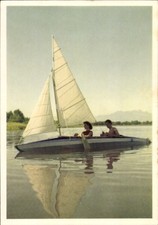 Ak Fahr fröhlich in die weite Welt mit Kleppermantel, Boot und... - 4381471