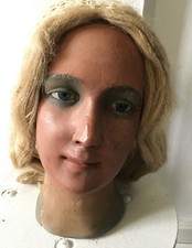 Antike Wachsbüste Wax Mannequin Head Wachskopf Glasaugen + antiker Perücke