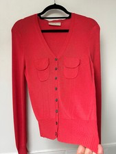 Karen Millen Tomatenrot Viskose schräg gestrickt geknöpft L/Ärmel Strickjacke 3 UK12