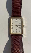 Citizen Armbanduhr Rechteckig Goldfarben Stahlgehäuse Lederarmband Rostbraun