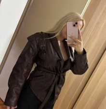 Faux leather belted coat - leather,
