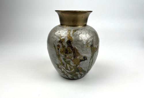 Messing vase mit vogel und - mit,