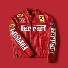 Herren Ferrari Racing Lederjacke Rot Moto Biker Stil F1 Motorsport Mantel