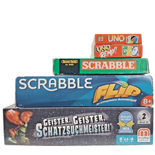 Mattel Brettspiel Paket Scrabble Flip Uno Remix Schatzsuchmeister