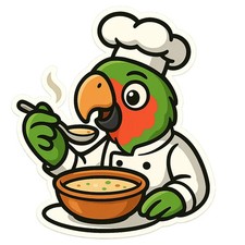 Papagei als Koch 9x9 cm