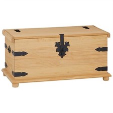 Aufbewahrungstruhe Holztruhe mit Zierbeschlägen aus massivem Kiefer Holz