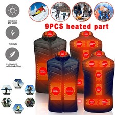 9 Zonen Unisex USB Beheizbare Heizjacke Weste Heizweste Beheizte Wärmeweste Vest