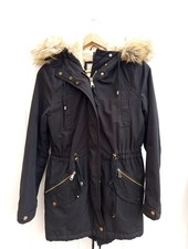 Pimkie Damen Winterjacke Jacke Parka Mit Kapuze Fell Schwarz Größe XS / 34