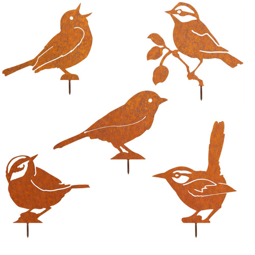Vögel gartenstecker set 5er - gartenstecker,
