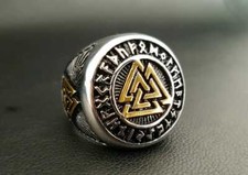 Wikinger Runen Kreis Edelstahl Ring Valknut Siegelring Herren Schmuck Biker 15